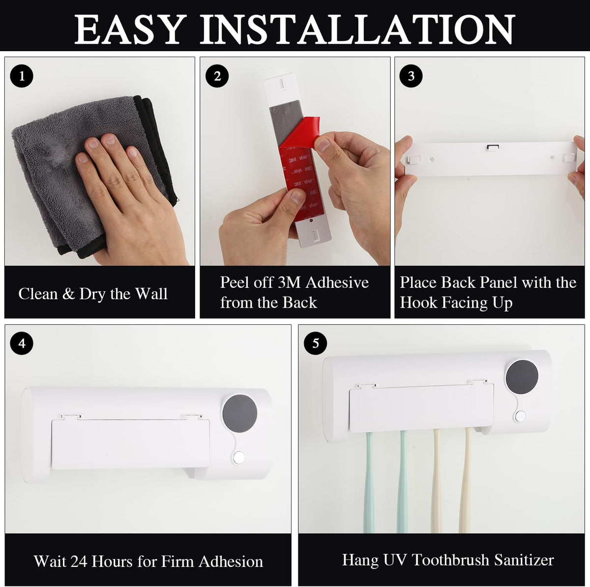 Zahnbürstenhalter Elektrische Zahnbürste, Zahnbürsten Sterilisator Mit UV Licht, Zahnbürstenhalter Wand, Zahnputzbecherhalter Ohne Bohren, USB Wiederaufladbar, Hygienischer Halter Für Das Badezimmer