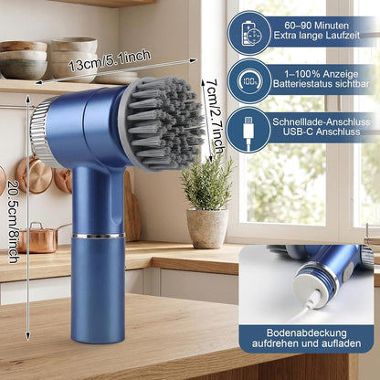 Elektrische Reinigungsbürste, Tragbare Kabellose Power Spin Scrubber Mit 5 Bürstenköpfen, 3 Geschwindigkeiten, Led-Display & IPX7 Wasserdicht, Cleaning Brush Für Bad, Fliesen, Küche, Boden, Auto