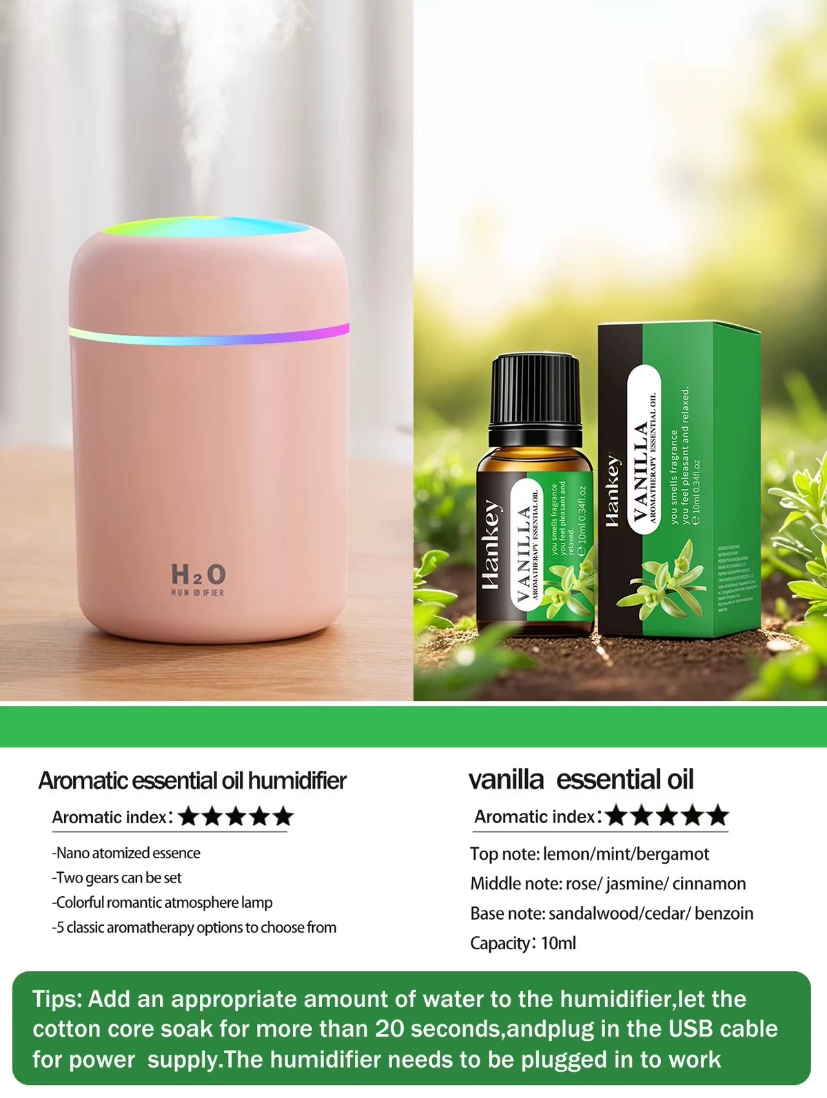 300Ml Aromatherapy Diffuser Humidifier Air Purifier Car Home Use Seven-Color Light Aromatherapy Essential Oil