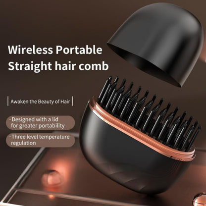 Mini-Haarglätterbürste, 2-In-1 Kabellos & Tragbarer Haarglätter Und Volumen-Heiκκamm, 30S Schnellaufheizung, Anti-Brand, Pflanzenprotein-Beschichtung, Für Reisen Tägliche Nutzung (BK)