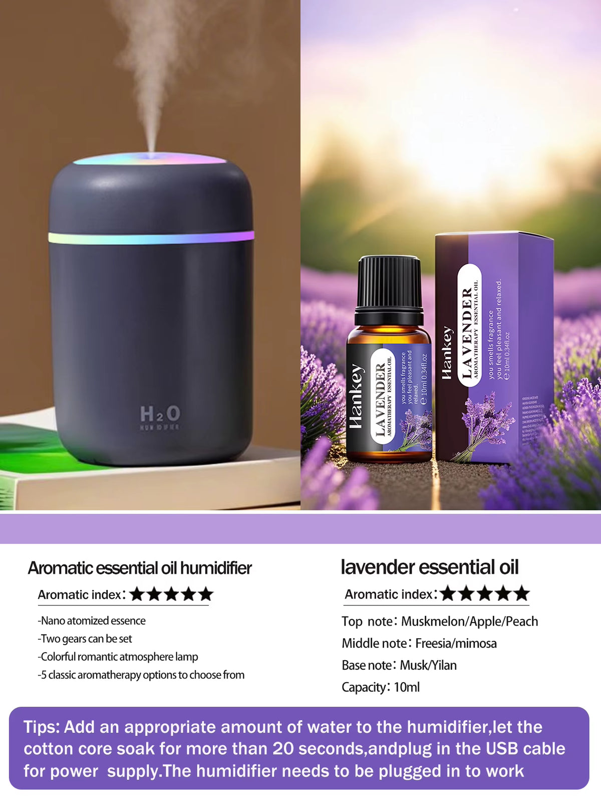 300Ml Aromatherapy Diffuser Humidifier Air Purifier Car Home Use Seven-Color Light Aromatherapy Essential Oil