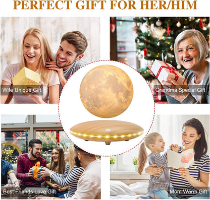 Levitating Moon Lamp, 3D Printing Moon Light Lamp with Touch Control and Wooden Base,Magnetic Floating Rotating LED Light Night for Home、Office Decor, Creative Gifts