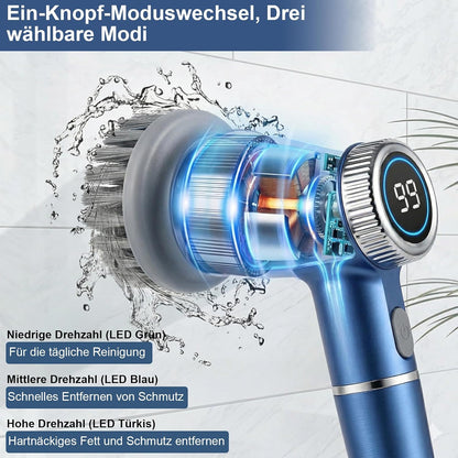 Elektrische Reinigungsbürste, Tragbare Kabellose Power Spin Scrubber Mit 5 Bürstenköpfen, 3 Geschwindigkeiten, Led-Display & IPX7 Wasserdicht, Cleaning Brush Für Bad, Fliesen, Küche, Boden, Auto