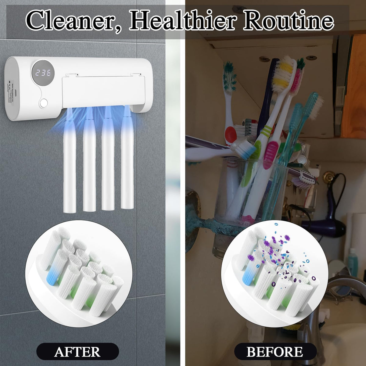 Zahnbürstenhalter Elektrische Zahnbürste, Zahnbürsten Sterilisator Mit UV Licht, Zahnbürstenhalter Wand, Zahnputzbecherhalter Ohne Bohren, USB Wiederaufladbar, Hygienischer Halter Für Das Badezimmer