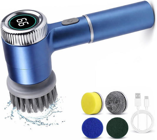 Elektrische Reinigungsbürste, Tragbare Kabellose Power Spin Scrubber Mit 5 Bürstenköpfen, 3 Geschwindigkeiten, Led-Display & IPX7 Wasserdicht, Cleaning Brush Für Bad, Fliesen, Küche, Boden, Auto