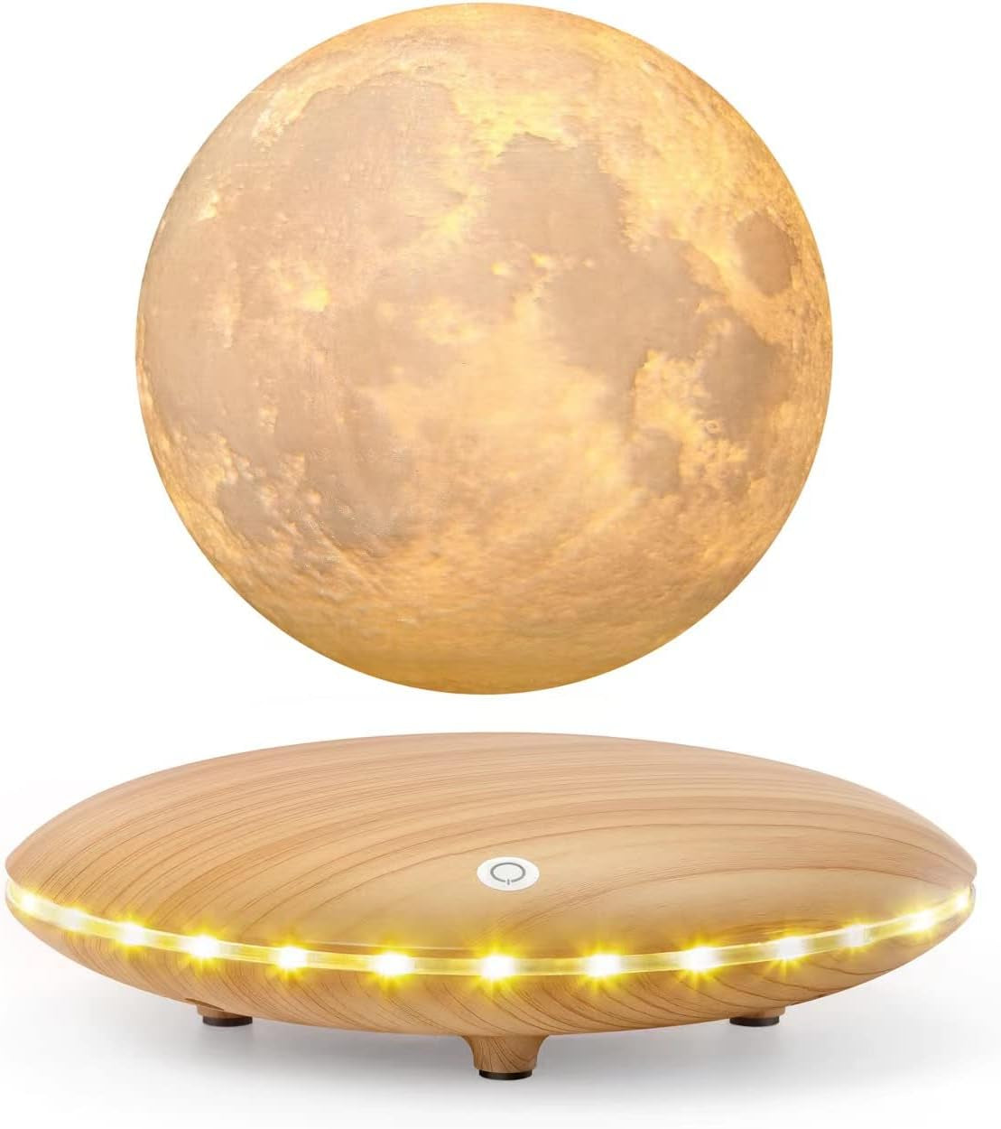 Levitating Moon Lamp, 3D Printing Moon Light Lamp with Touch Control and Wooden Base,Magnetic Floating Rotating LED Light Night for Home、Office Decor, Creative Gifts