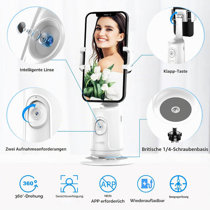 Auto Face Tracking Stativ, 360° Rotation Smart Tracking Telefonhalter, Keine App Nötig, Smart Gesicht Körper Tracking Selfie Stick Gimbal Stabilisator Für Videoaufnahme, Live Streaming, Vlog (Weiß)