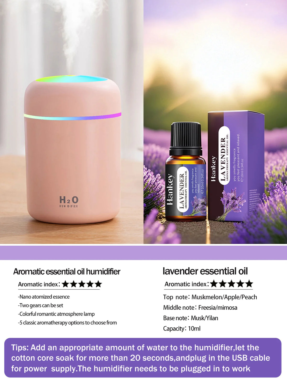 300Ml Aromatherapy Diffuser Humidifier Air Purifier Car Home Use Seven-Color Light Aromatherapy Essential Oil