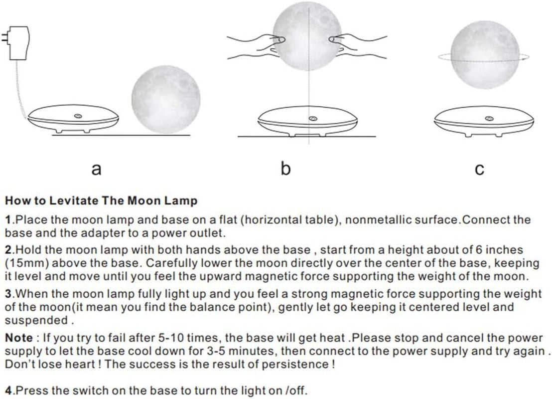 Levitating Moon Lamp, 3D Printing Moon Light Lamp with Touch Control and Wooden Base,Magnetic Floating Rotating LED Light Night for Home、Office Decor, Creative Gifts