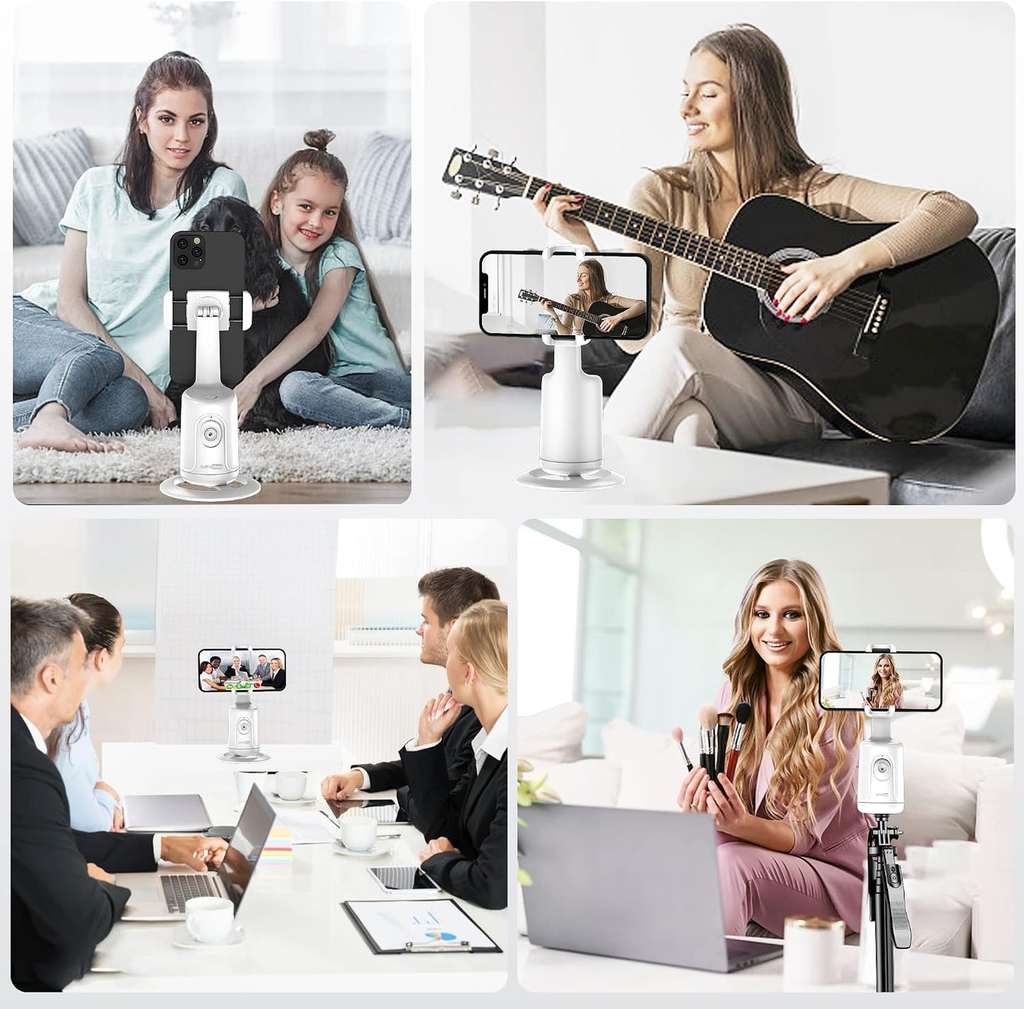 Auto Face Tracking Stativ, 360° Rotation Smart Tracking Telefonhalter, Keine App Nötig, Smart Gesicht Körper Tracking Selfie Stick Gimbal Stabilisator Für Videoaufnahme, Live Streaming, Vlog (Weiß)