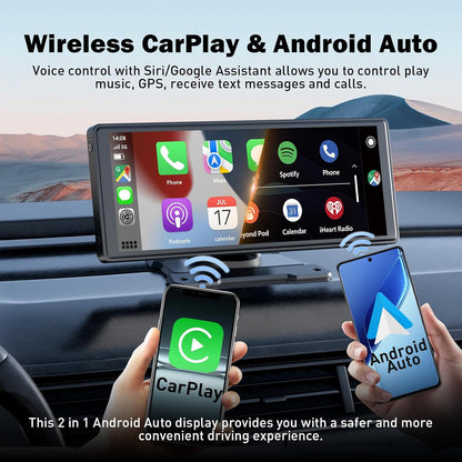 10,26 Zoll Carplay Display, Tragbarer Car Multimedia Player Mit Apple Carplay & Android Auto, Rückfahrkamera 1080P, IPS Touchscreen, Sprachsteuerung, GPS Navigation, Bt/Fm/Aux/Mirror Link