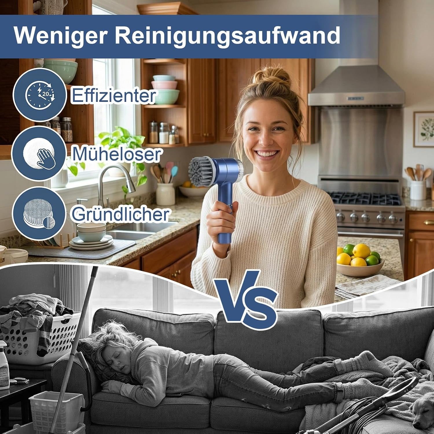 Elektrische Reinigungsbürste, Tragbare Kabellose Power Spin Scrubber Mit 5 Bürstenköpfen, 3 Geschwindigkeiten, Led-Display & IPX7 Wasserdicht, Cleaning Brush Für Bad, Fliesen, Küche, Boden, Auto