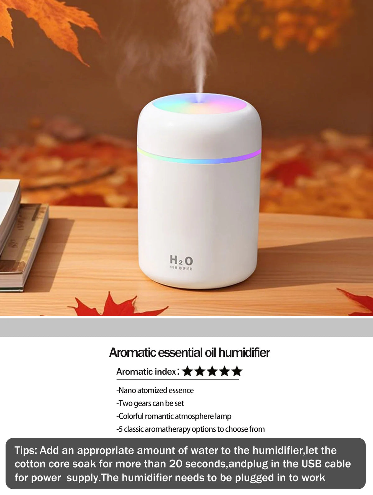300Ml Aromatherapy Diffuser Humidifier Air Purifier Car Home Use Seven-Color Light Aromatherapy Essential Oil