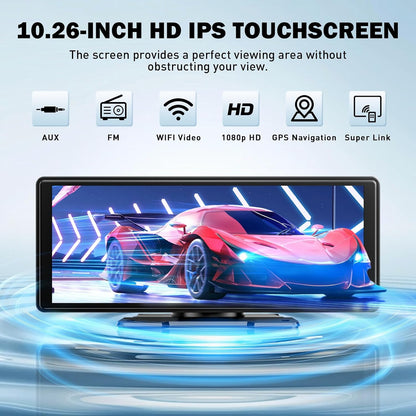 10,26 Zoll Carplay Display, Tragbarer Car Multimedia Player Mit Apple Carplay & Android Auto, Rückfahrkamera 1080P, IPS Touchscreen, Sprachsteuerung, GPS Navigation, Bt/Fm/Aux/Mirror Link