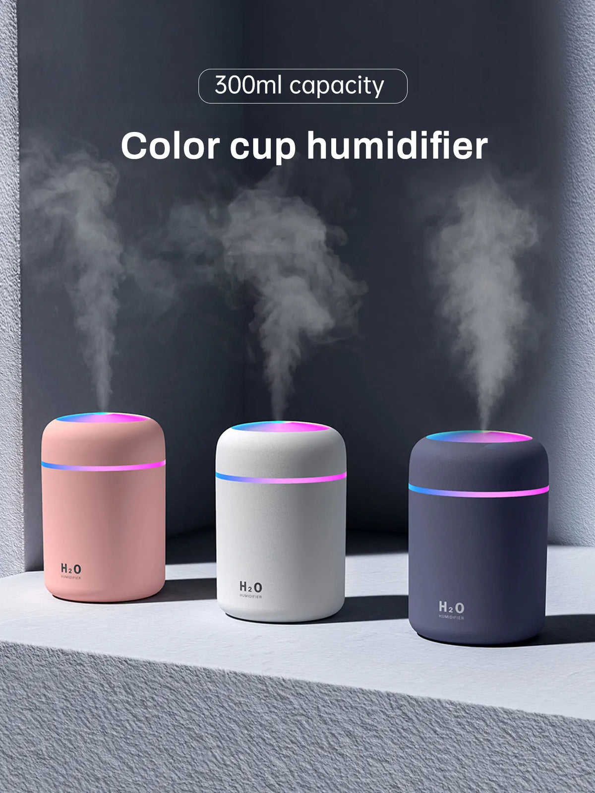 300Ml Aromatherapy Diffuser Humidifier Air Purifier Car Home Use Seven-Color Light Aromatherapy Essential Oil