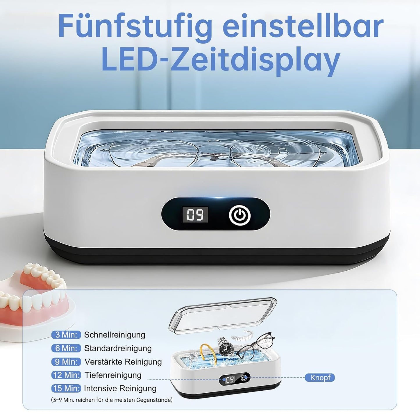 Ultraschallreiniger 49 Khz, 650 Ml Großkapazität, 360°-Allround-Reinigung, Ultraschallreinigungsgerät Für Brillen, Zahnersatz, Schmuck Und Make-Up-Pinsel