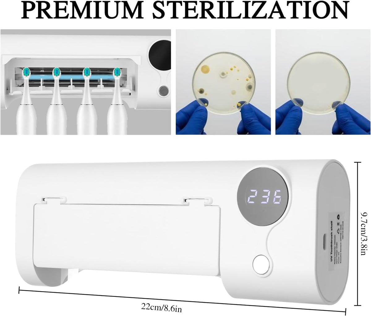 Zahnbürstenhalter Elektrische Zahnbürste, Zahnbürsten Sterilisator Mit UV Licht, Zahnbürstenhalter Wand, Zahnputzbecherhalter Ohne Bohren, USB Wiederaufladbar, Hygienischer Halter Für Das Badezimmer