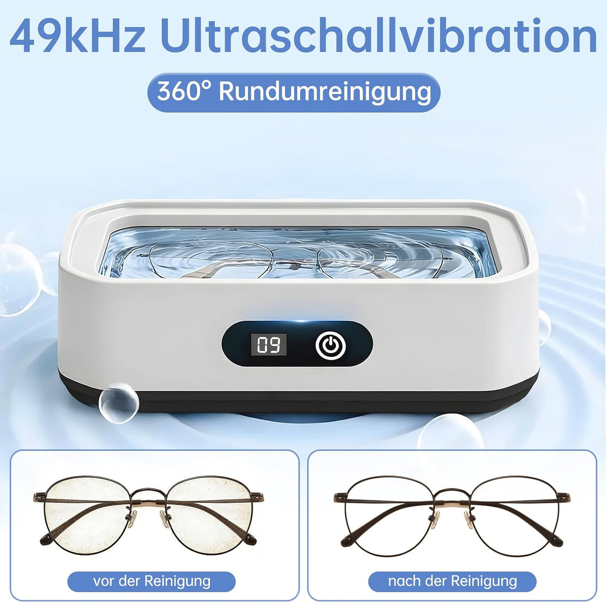 Ultraschallreiniger 49 Khz, 650 Ml Großkapazität, 360°-Allround-Reinigung, Ultraschallreinigungsgerät Für Brillen, Zahnersatz, Schmuck Und Make-Up-Pinsel