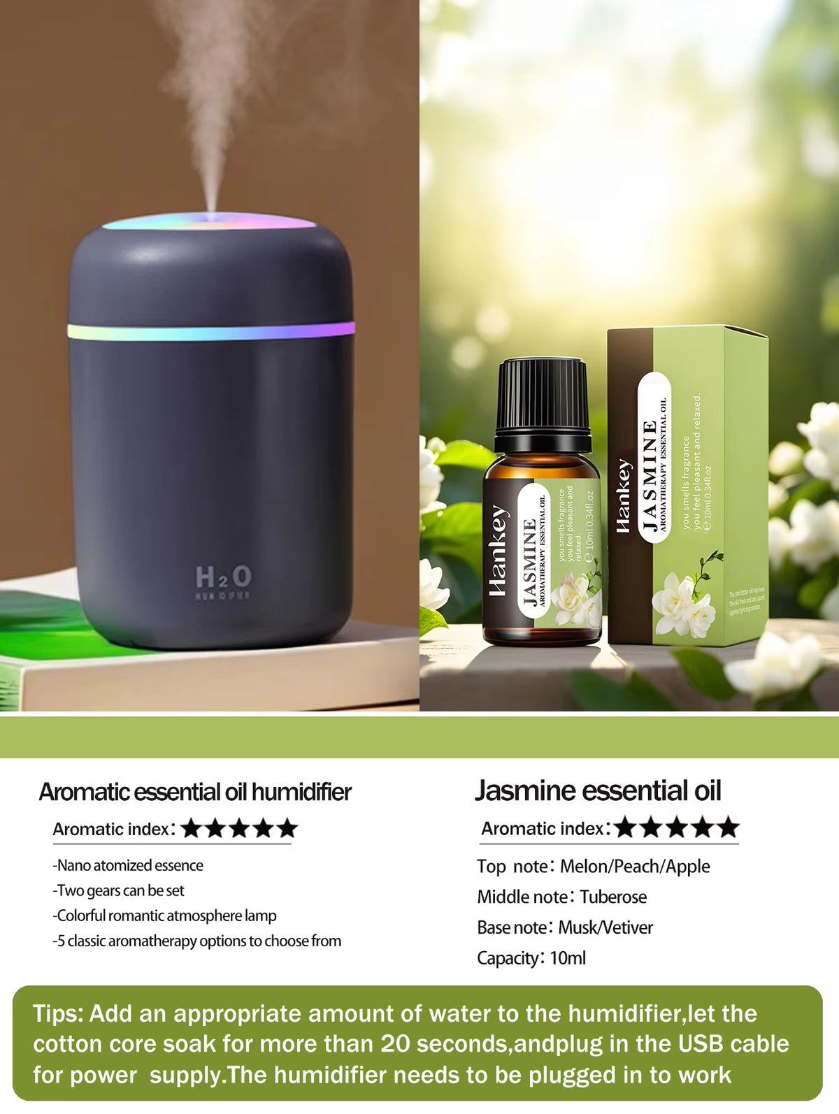300Ml Aromatherapy Diffuser Humidifier Air Purifier Car Home Use Seven-Color Light Aromatherapy Essential Oil
