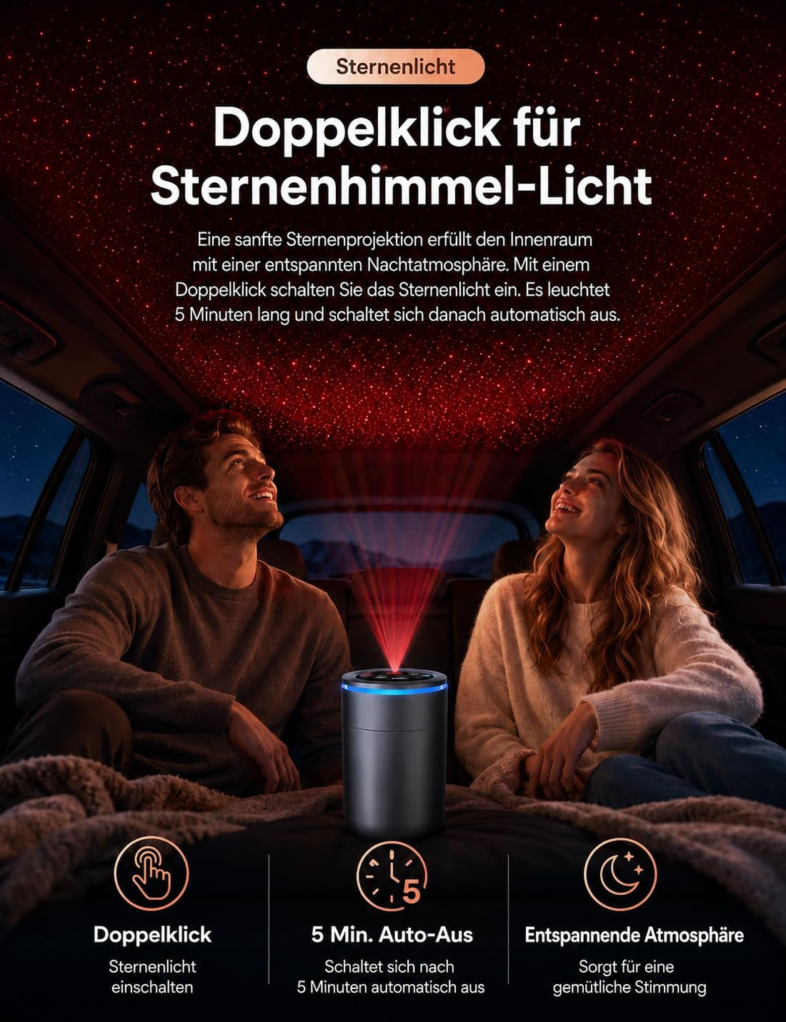 Auto Duft Lufterfrischer Doppel-Zerstäubung, 2 * 30Ml (Ozean & Fruchtduft), Elektrischer Autoduft, Ultraschall-Zerstäuber, Auto Ein/Ausschalten, Sternenhimmel-Licht, BJ 588