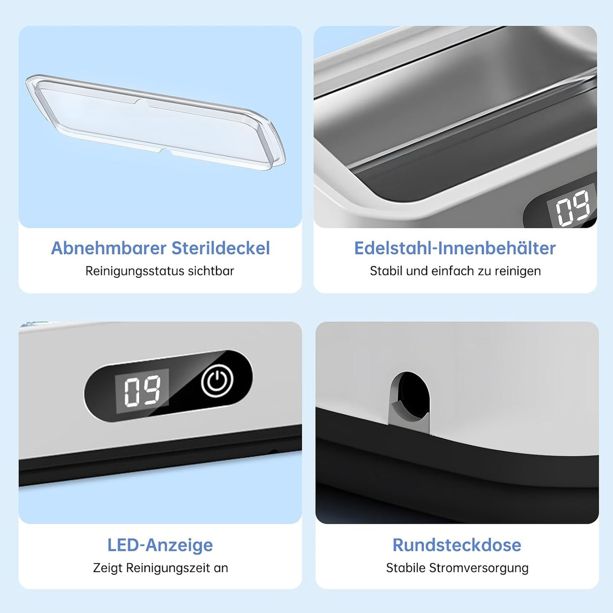 Ultraschallreiniger 49 Khz, 650 Ml Großkapazität, 360°-Allround-Reinigung, Ultraschallreinigungsgerät Für Brillen, Zahnersatz, Schmuck Und Make-Up-Pinsel