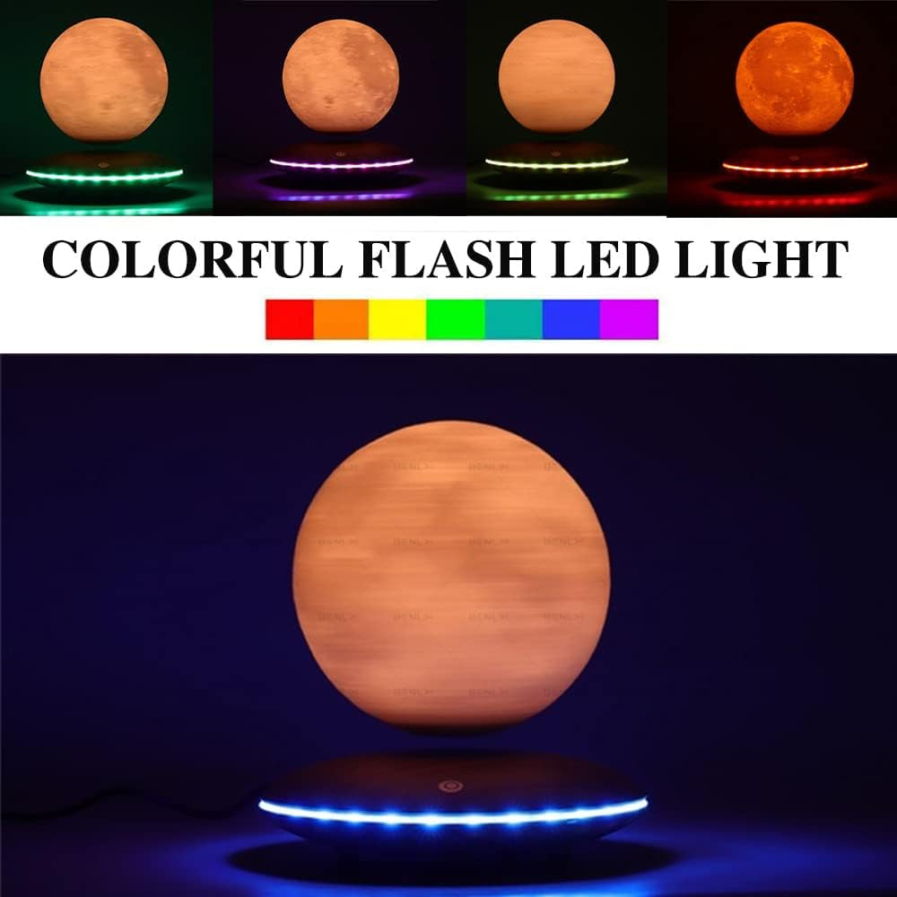 Levitating Moon Lamp, 3D Printing Moon Light Lamp with Touch Control and Wooden Base,Magnetic Floating Rotating LED Light Night for Home、Office Decor, Creative Gifts