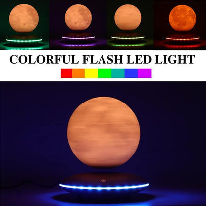 Levitating Moon Lamp, 3D Printing Moon Light Lamp with Touch Control and Wooden Base,Magnetic Floating Rotating LED Light Night for Home、Office Decor, Creative Gifts