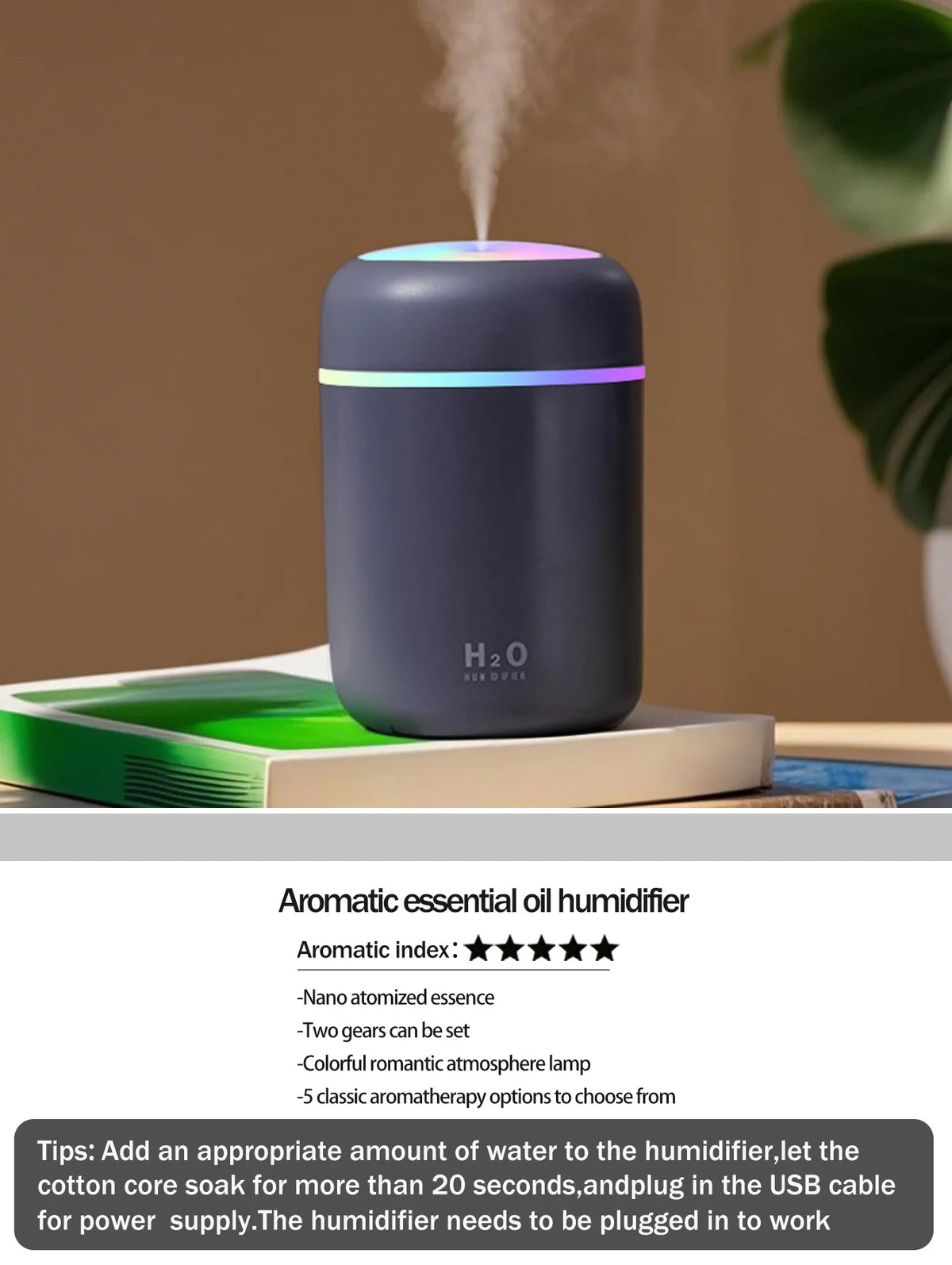 300Ml Aromatherapy Diffuser Humidifier Air Purifier Car Home Use Seven-Color Light Aromatherapy Essential Oil
