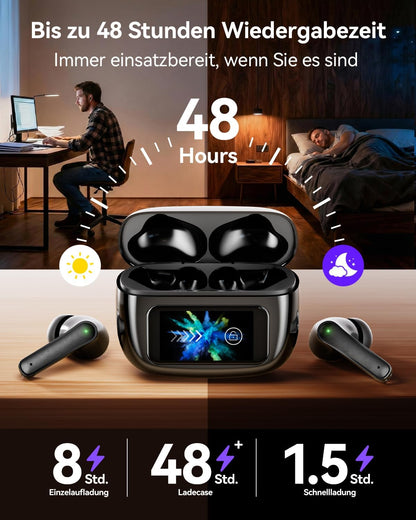 Bluetooth Kopfhörer, in Ear Kopfhörer Bluetooth 5.4 Mit Touchscreen Display