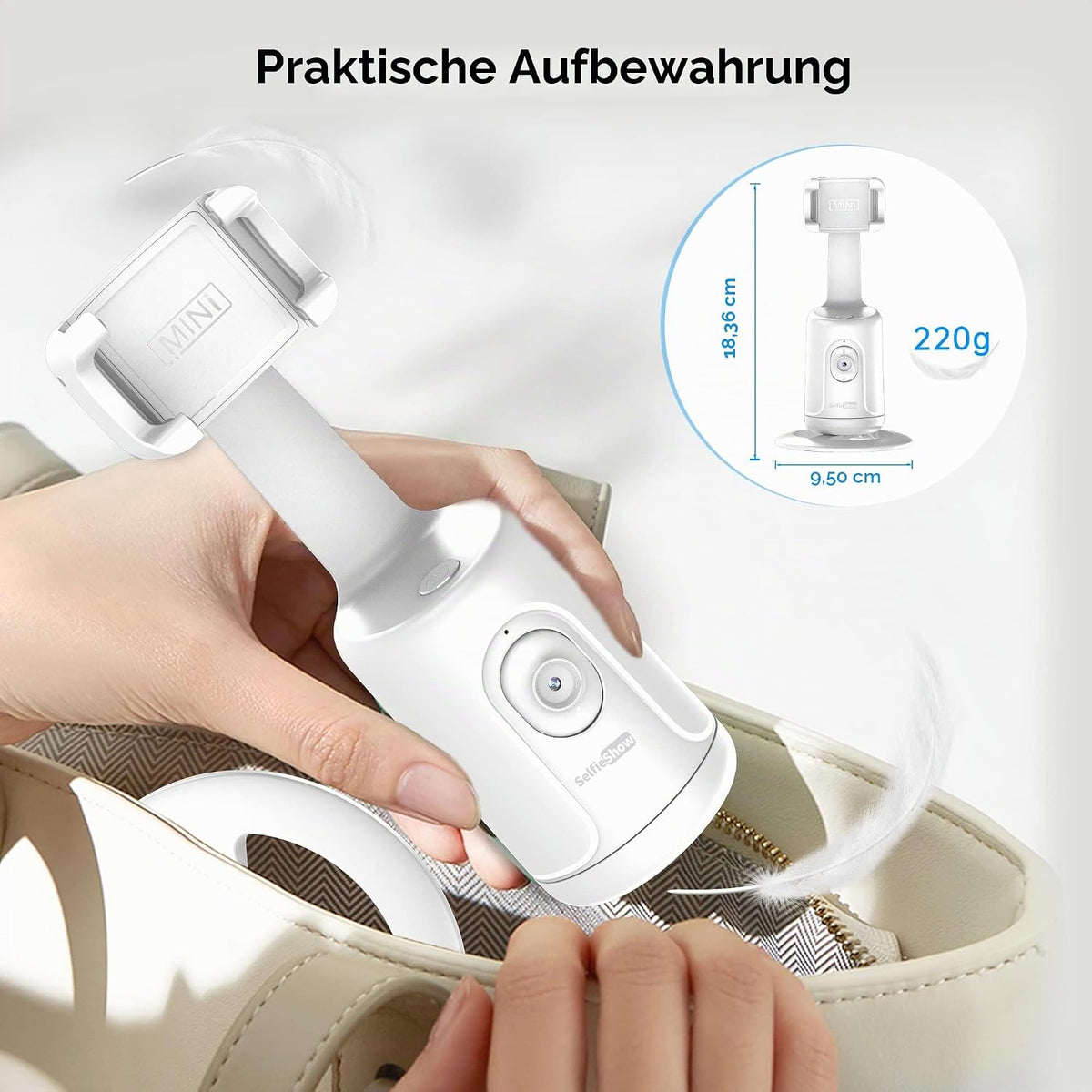 Auto Face Tracking Stativ, 360° Rotation Smart Tracking Telefonhalter, Keine App Nötig, Smart Gesicht Körper Tracking Selfie Stick Gimbal Stabilisator Für Videoaufnahme, Live Streaming, Vlog (Weiß)